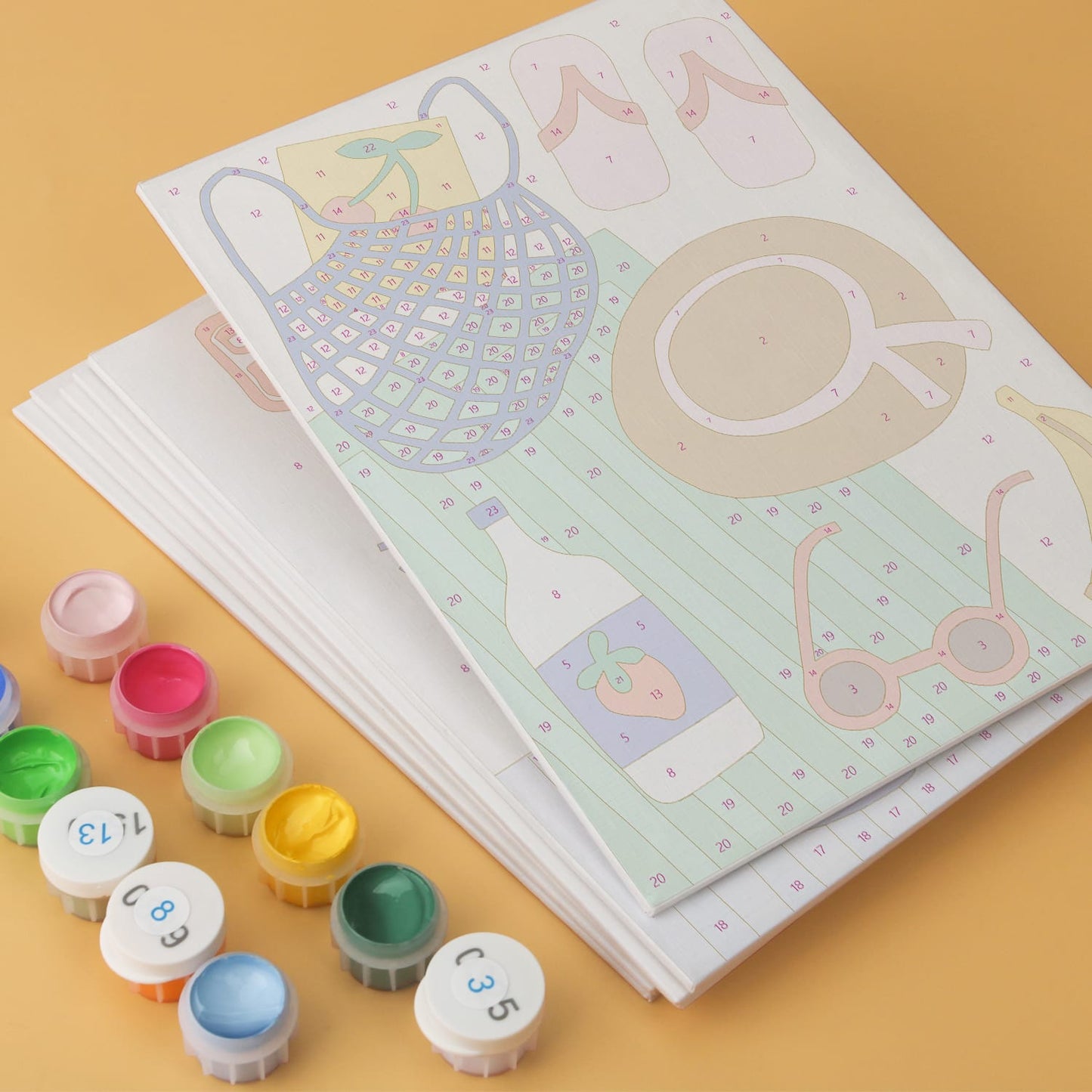 Mini Paint by Numbers Kit - Fruit & Fun ｜6 Canvas Panels