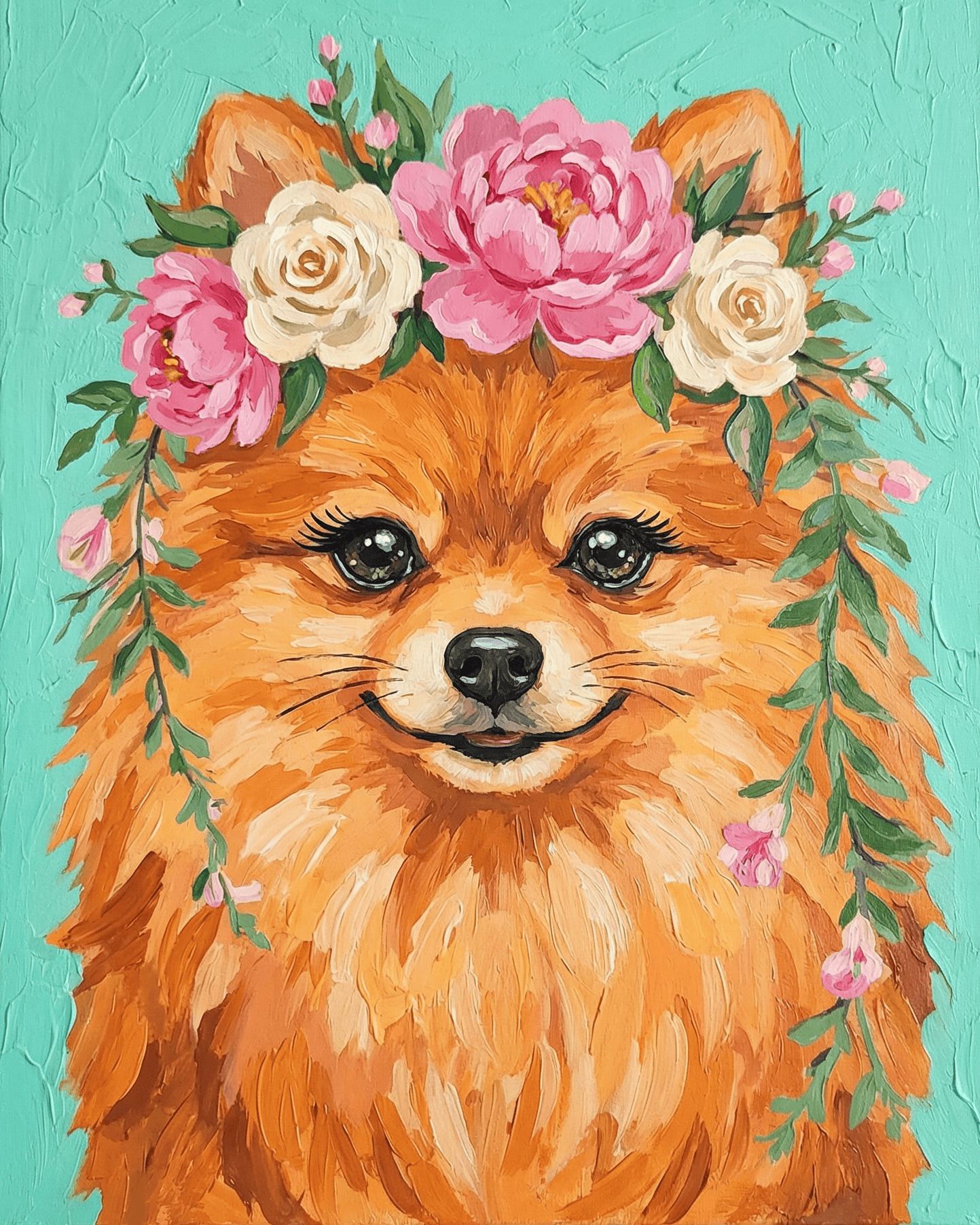 Pomeranian | "Blooming Pets" Original Paint by Numbers (16"x20" / 40x50cm)