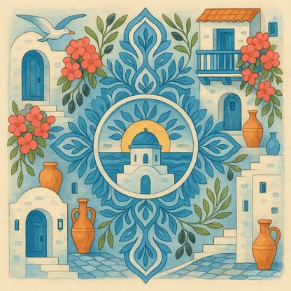 "Serenity Mandalas" Series - Santorini P251113#01 | Original Paint by Numbers