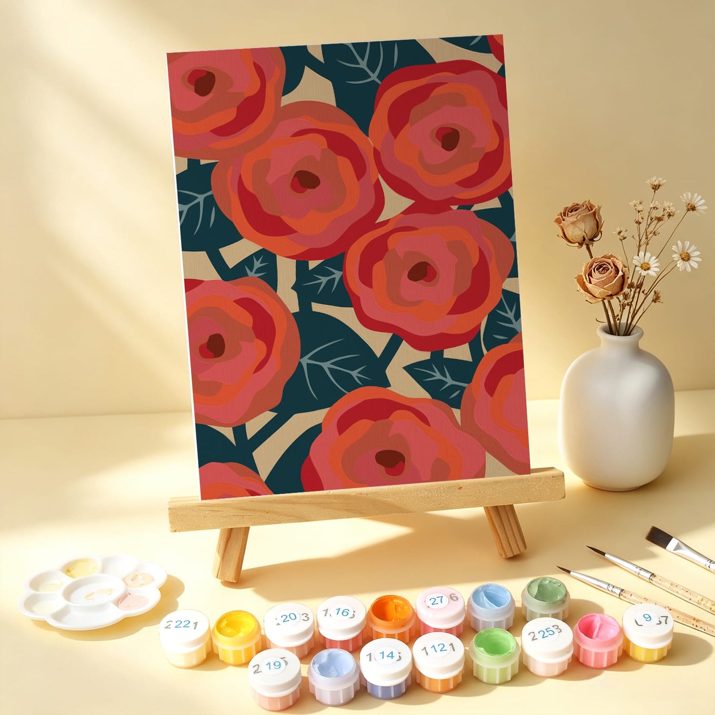 Mini Paint by Numbers Kit - Blooming Patterns ｜6 Canvas Panels