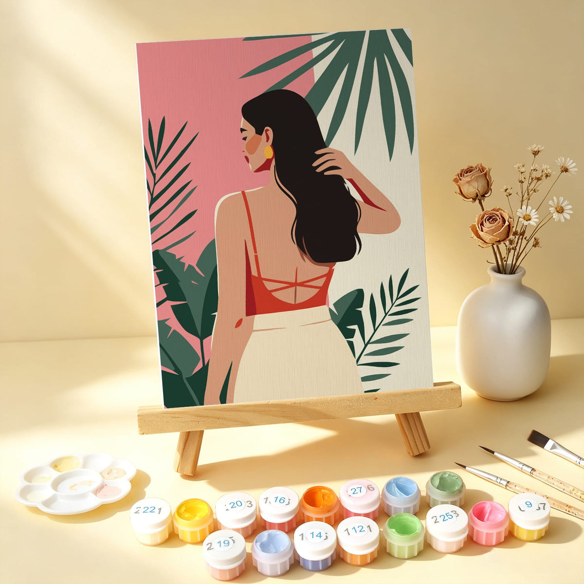 Mini Paint by Numbers Kit – Tropical Muse | 6 Canvas Panels