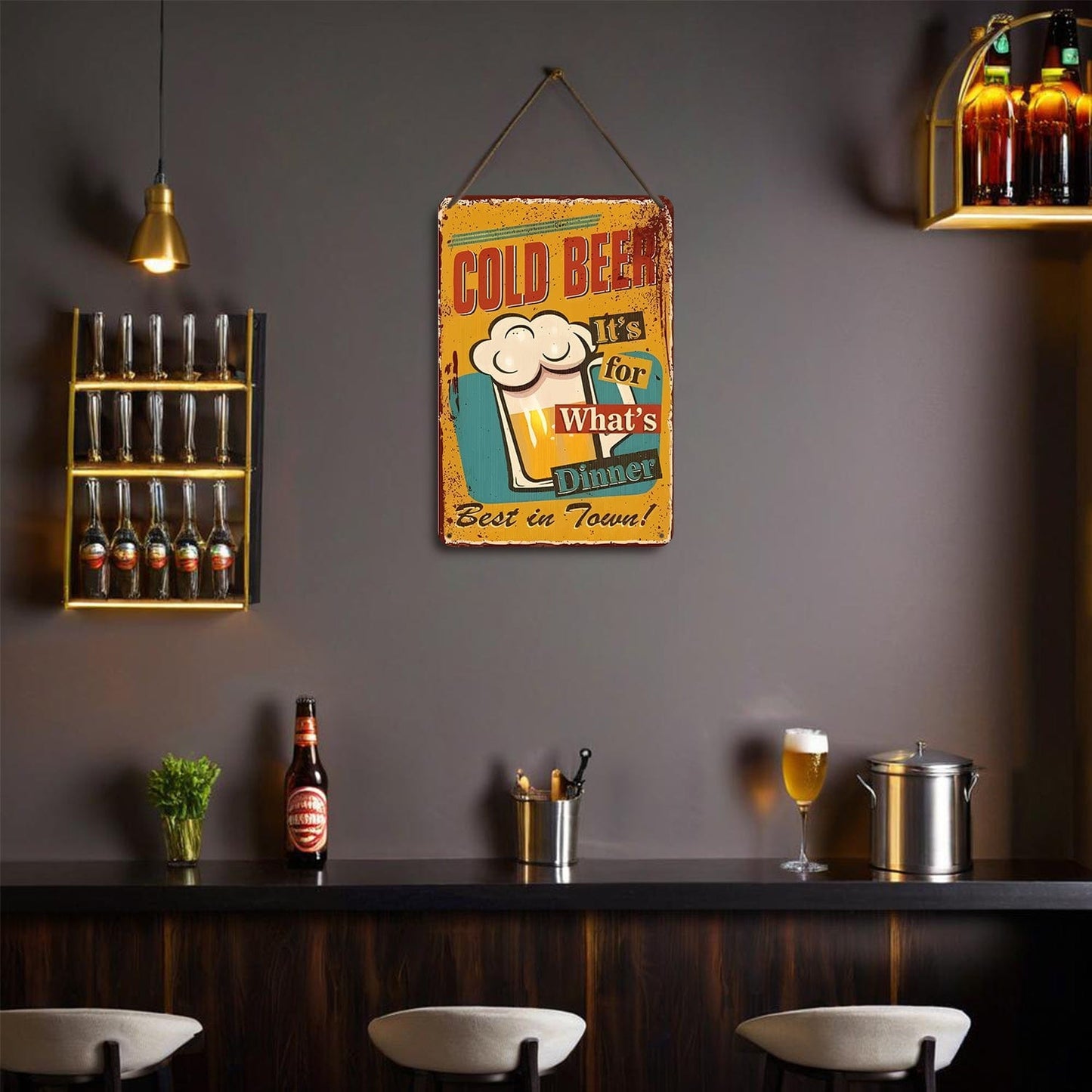 ColourMost™ Metal Bar/Posters Art Paint By Numbers- Cold Beer for Dinner #09 (20x30cm /7.8"x11.8"）