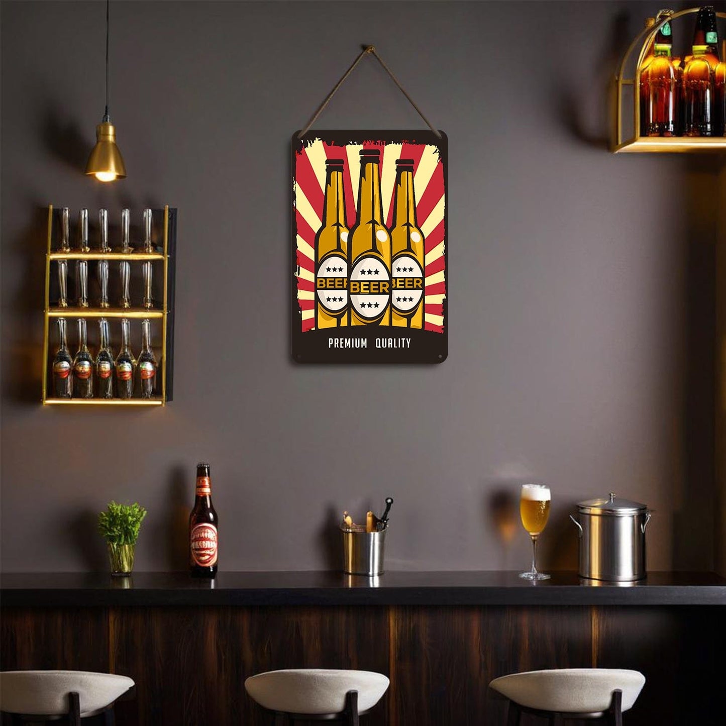 ColourMost™ Metal Bar/Posters Art Paint By Numbers- Premium Beer Trio #2 (20x30cm /7.8"x11.8"）