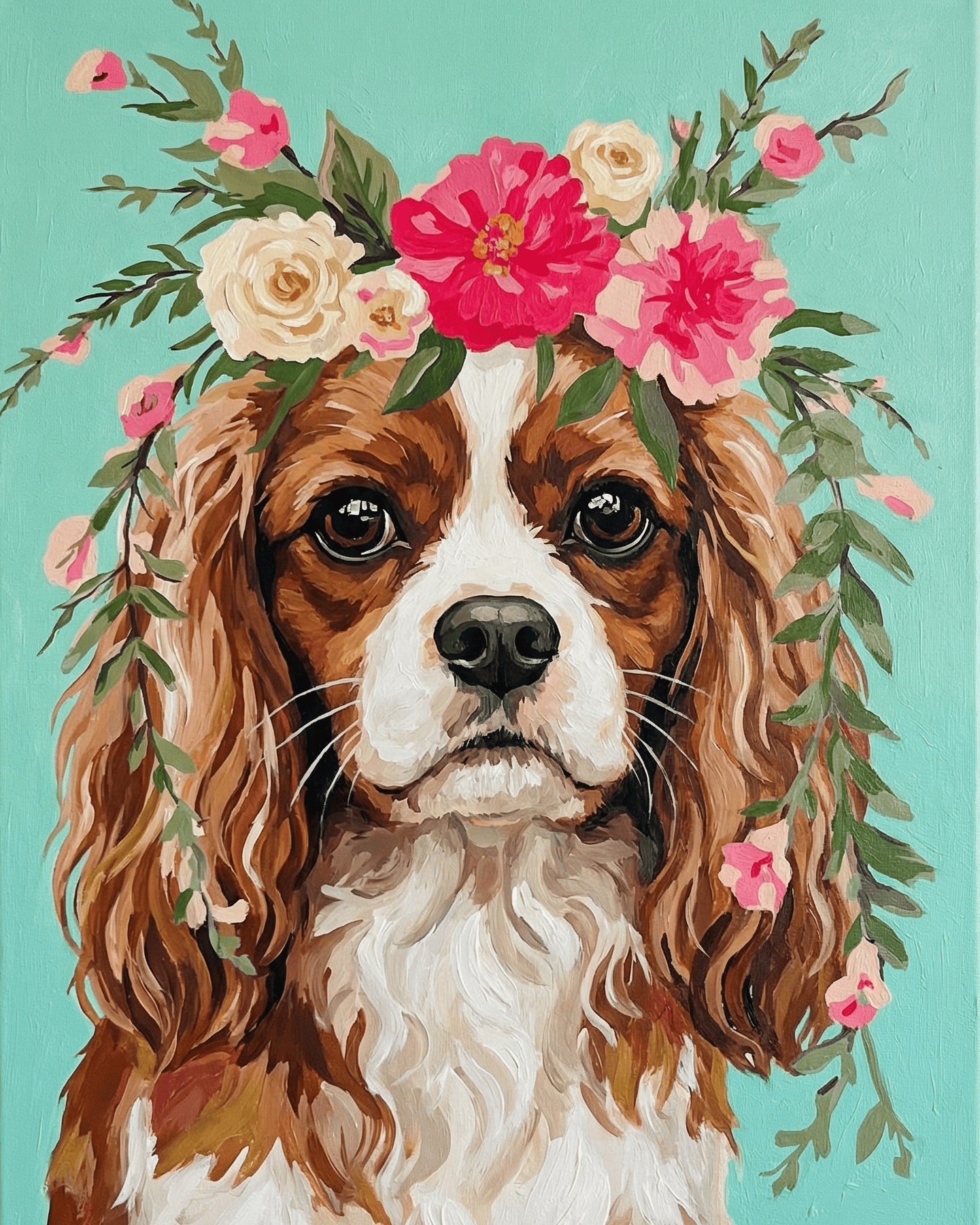 Cavalier | "Blooming Pets" Original Paint by Numbers (16"x20" / 40x50cm)
