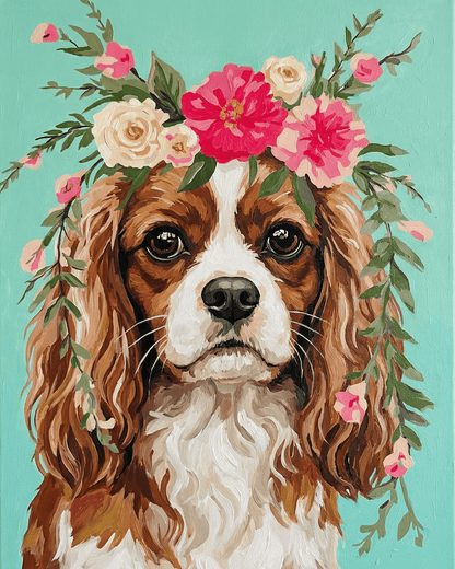 Cavalier | "Blooming Pets" Original Paint by Numbers (16"x20" / 40x50cm)