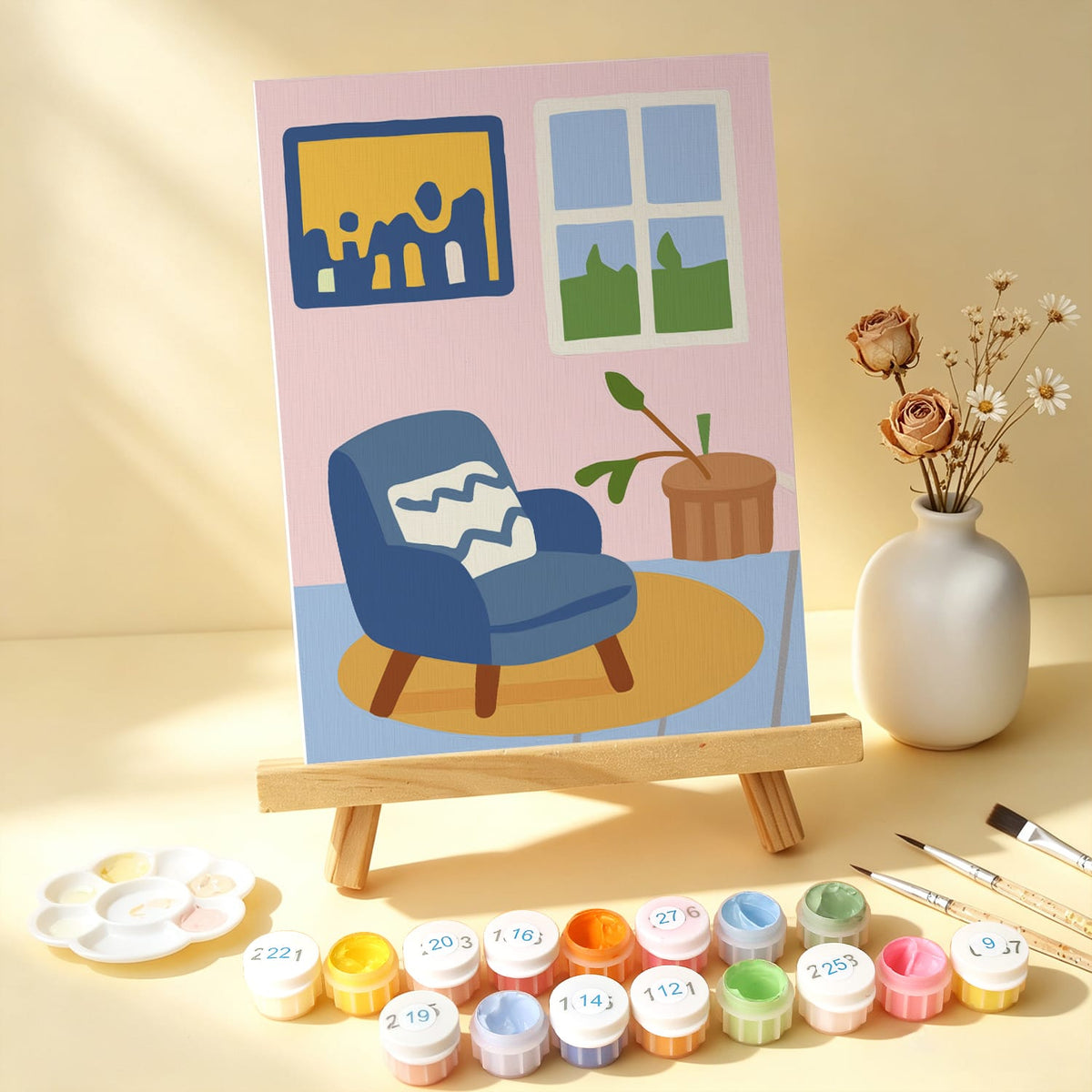 Mini Paint by Numbers Kit - Cozy Corners ｜6 Canvas Panels
