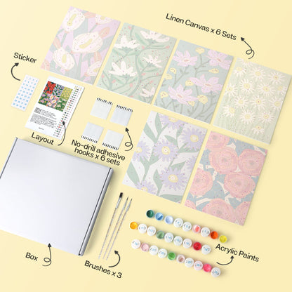 Mini Paint by Numbers Kit - Blooming Patterns ｜6 Canvas Panels