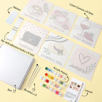 Mini Paint by Numbers Kit - Chic Moments ｜6 Canvas Panels