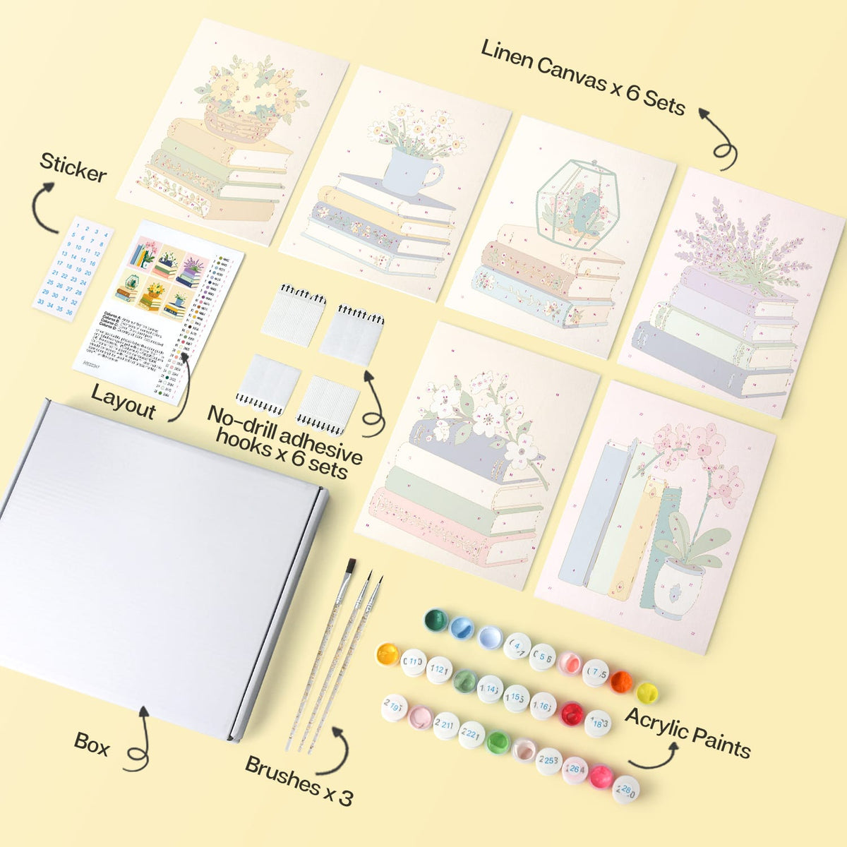 Mini Paint by Numbers Kit - Quiet Blooms ｜6 Canvas Panels