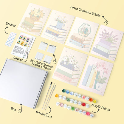 Mini Paint by Numbers Kit - Quiet Blooms ｜6 Canvas Panels