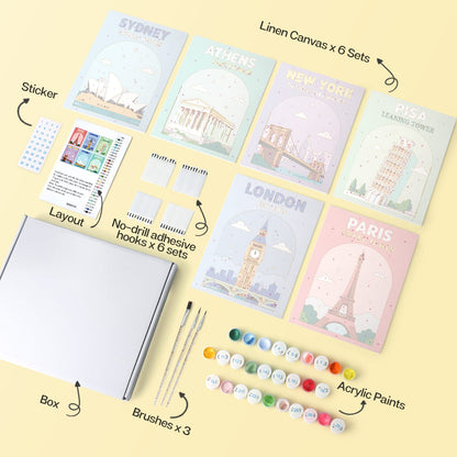 Mini Paint by Numbers Kit - Around the World ｜6 Canvas Panels