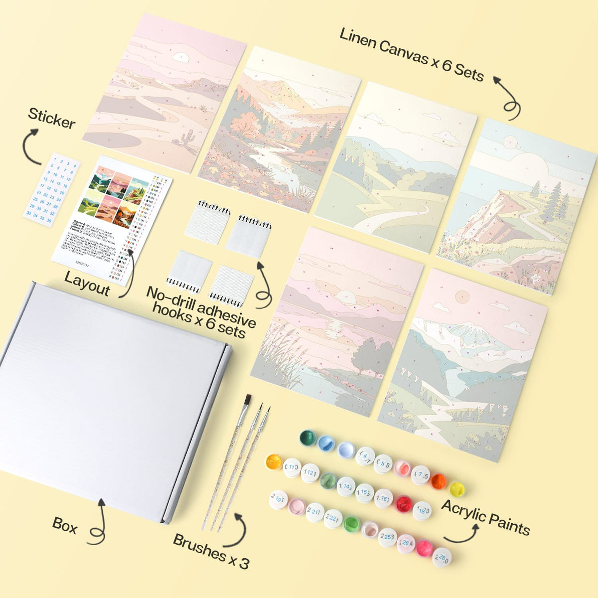 Mini Paint by Numbers Kit - Wander & Wonder ｜6 Canvas Panels