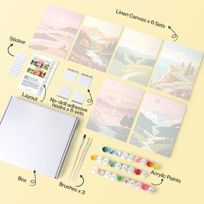Mini Paint by Numbers Kit - Wander & Wonder ｜6 Canvas Panels