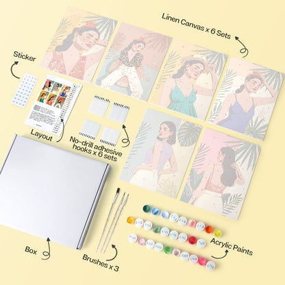 Mini Paint by Numbers Kit – Tropical Muse | 6 Canvas Panels