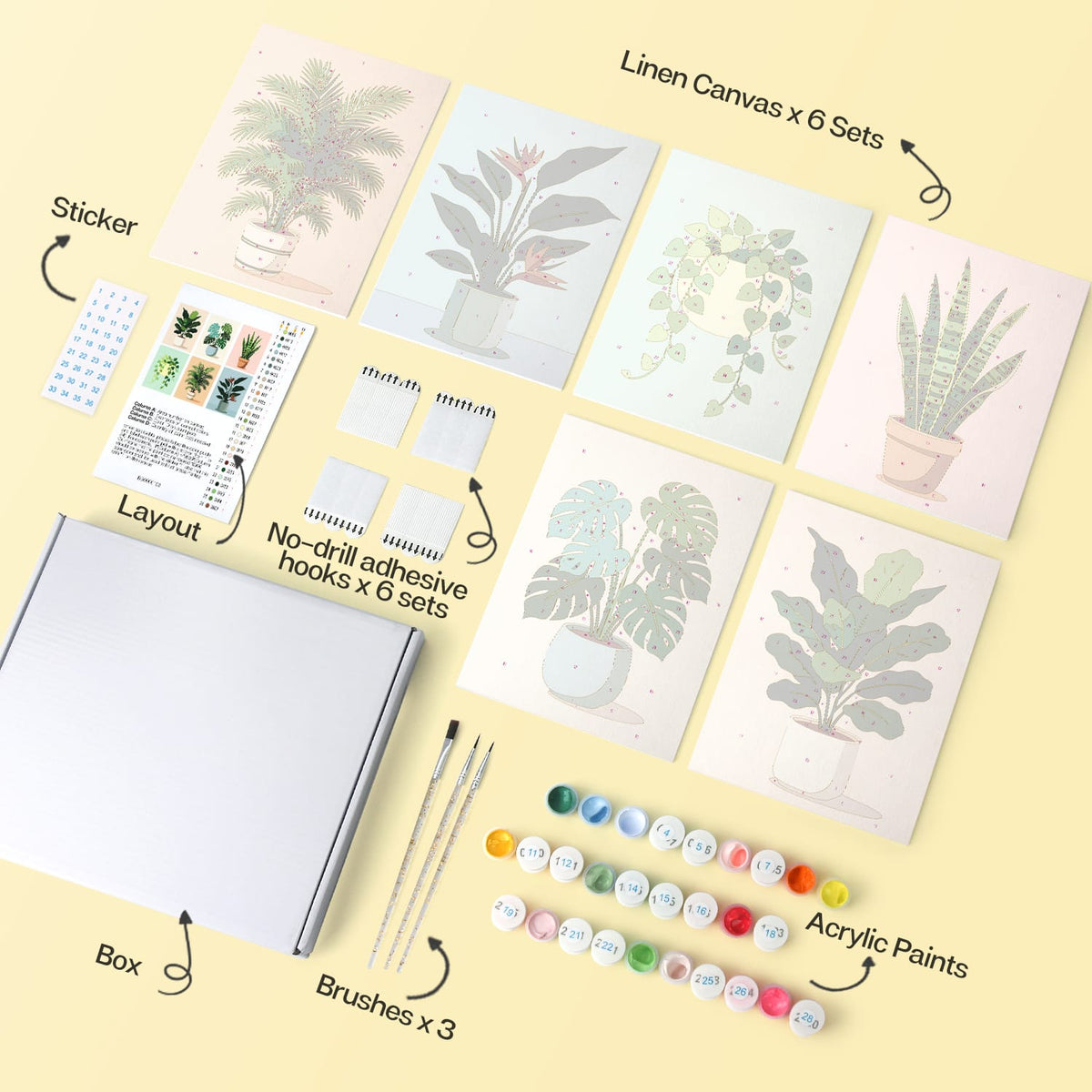 Mini Paint by Numbers Kit - Green Haven ｜6 Canvas Panels