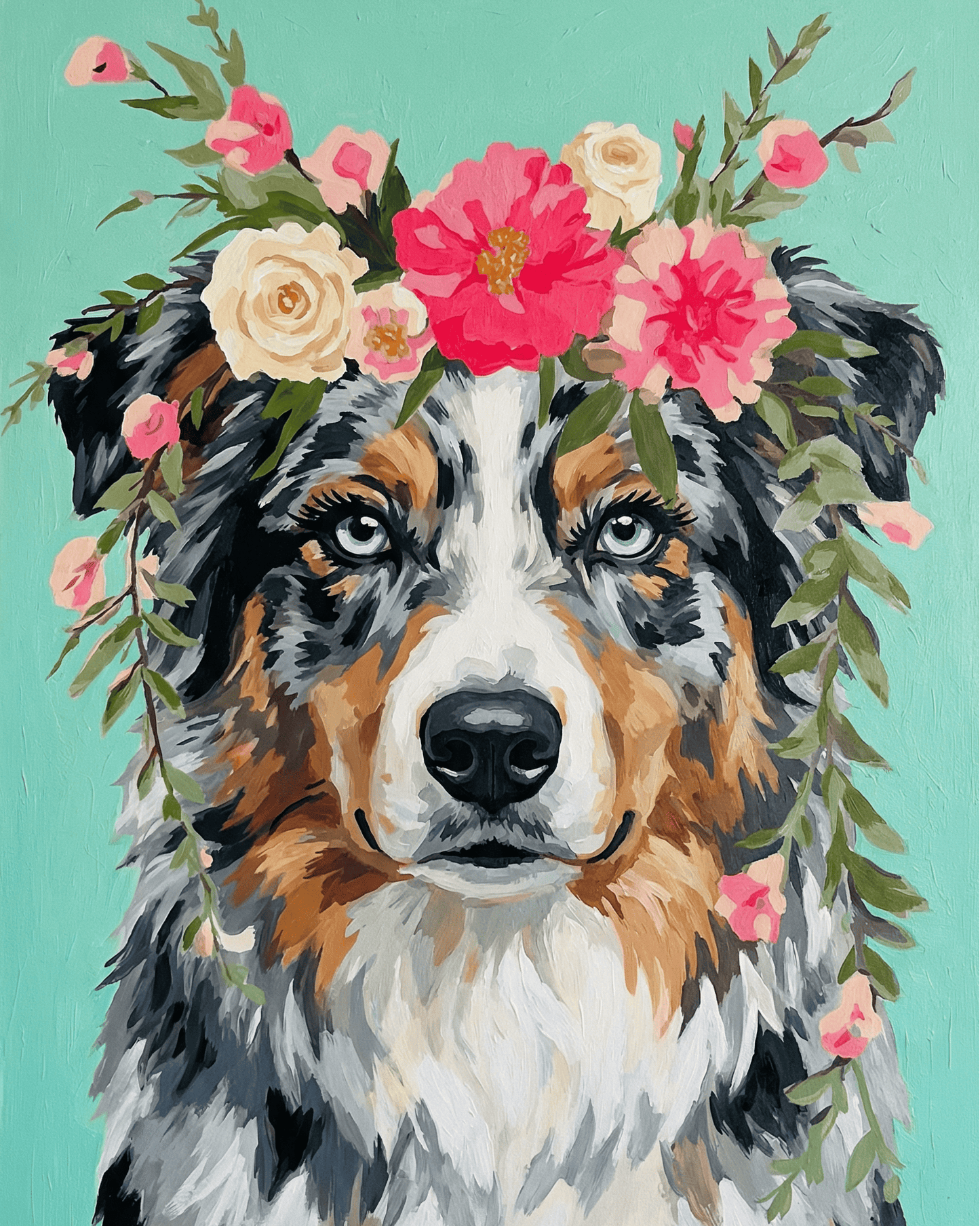 Australian Shepherd | "Blooming Pets" Original Paint by Numbers (16"x20" / 40x50cm)