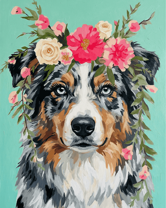 Australian Shepherd | "Blooming Pets" Original Paint by Numbers (16"x20" / 40x50cm)