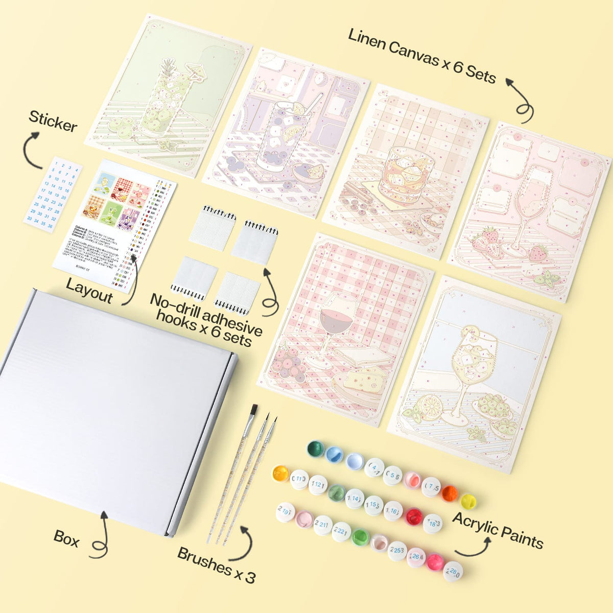 Mini Paint by Numbers Kit - Sip & Chill ｜6 Canvas Panels