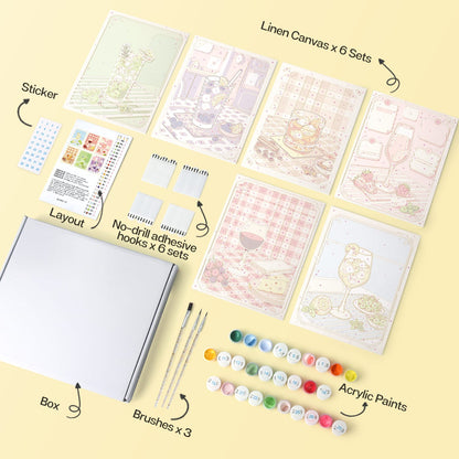 Mini Paint by Numbers Kit - Sip & Chill ｜6 Canvas Panels
