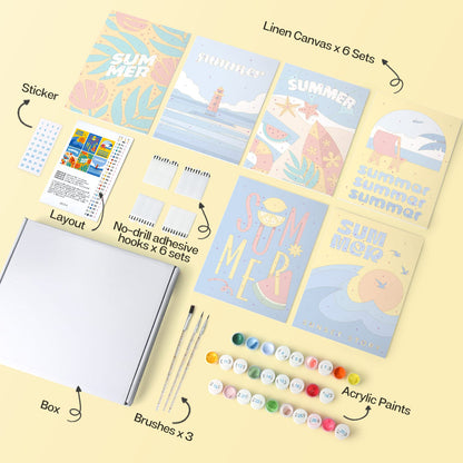 Mini Paint by Numbers Kit - Endless Summer ｜6 Canvas Panels