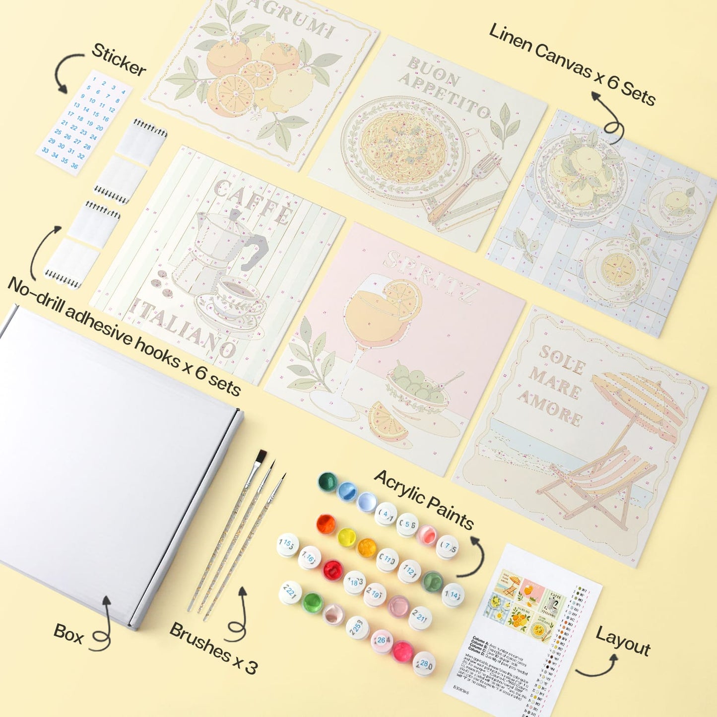 Mini Paint by Numbers Kit - La Dolce Vita ｜6 Canvas Panels