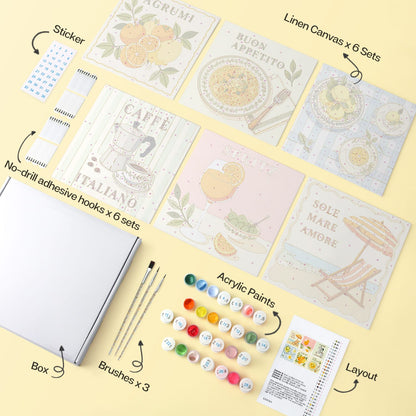Mini Paint by Numbers Kit - La Dolce Vita ｜6 Canvas Panels