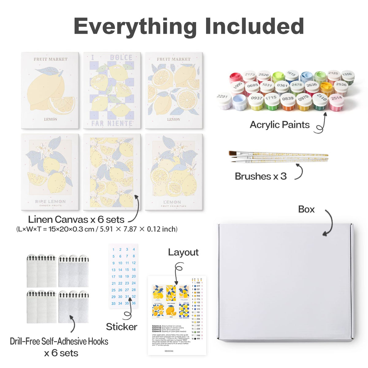 Mini Paint by Numbers Kit - Lemon Dolce ｜6 Canvas Panels