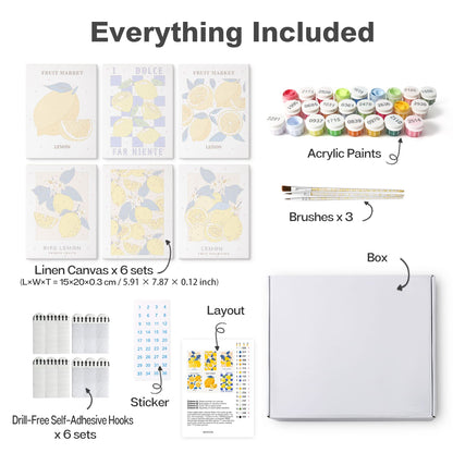 Mini Paint by Numbers Kit - Lemon Dolce ｜6 Canvas Panels