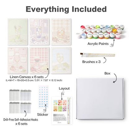 Mini Paint by Numbers Kit - Sip & Chill ｜6 Canvas Panels