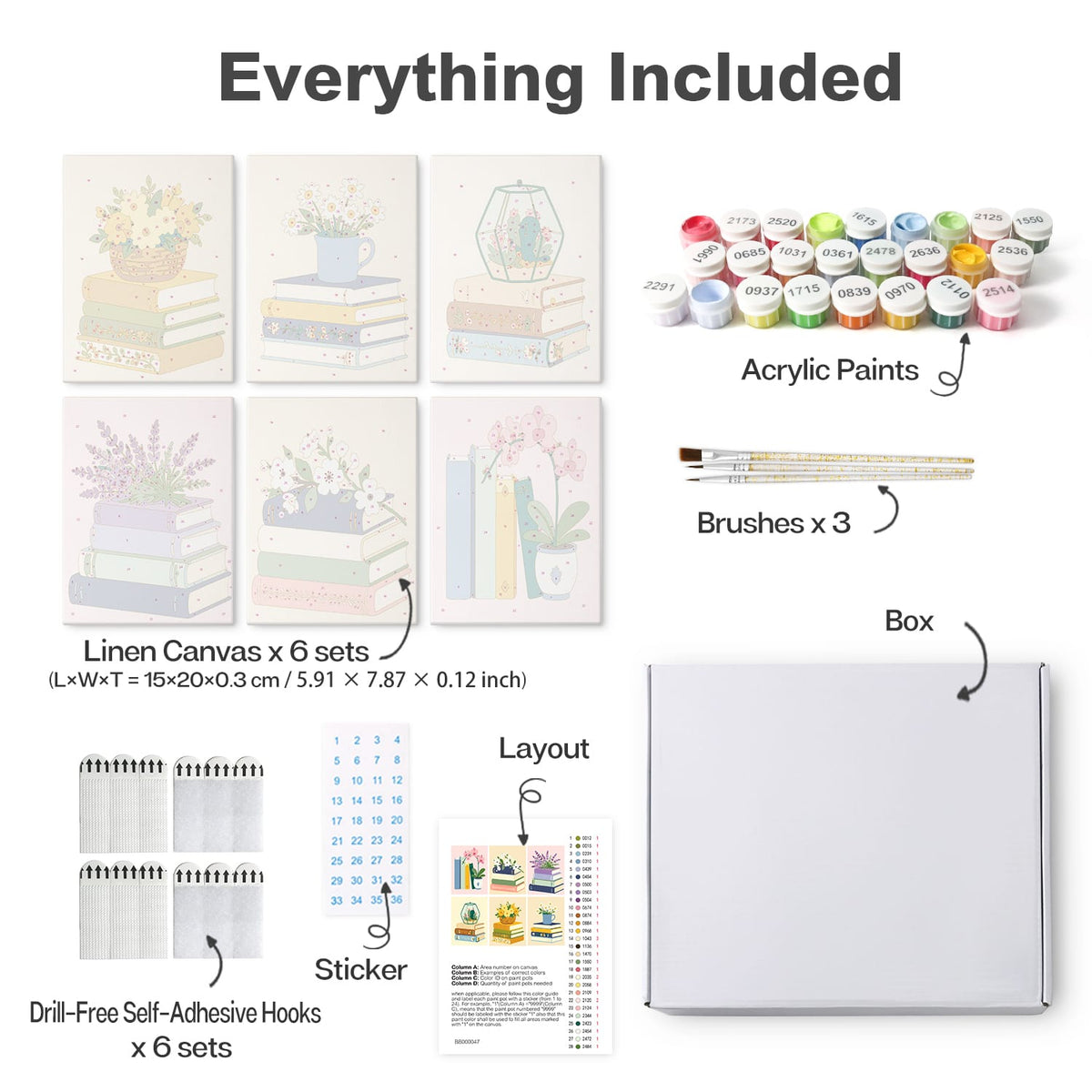 Mini Paint by Numbers Kit - Quiet Blooms ｜6 Canvas Panels