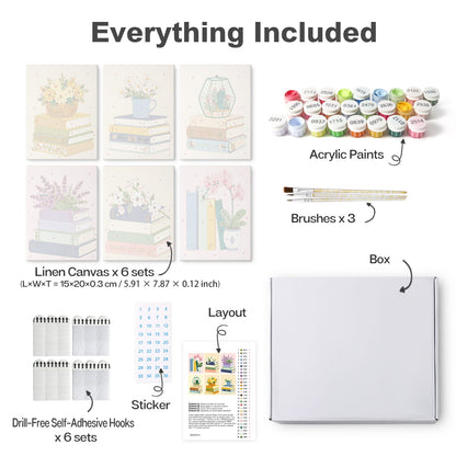 Mini Paint by Numbers Kit - Quiet Blooms ｜6 Canvas Panels