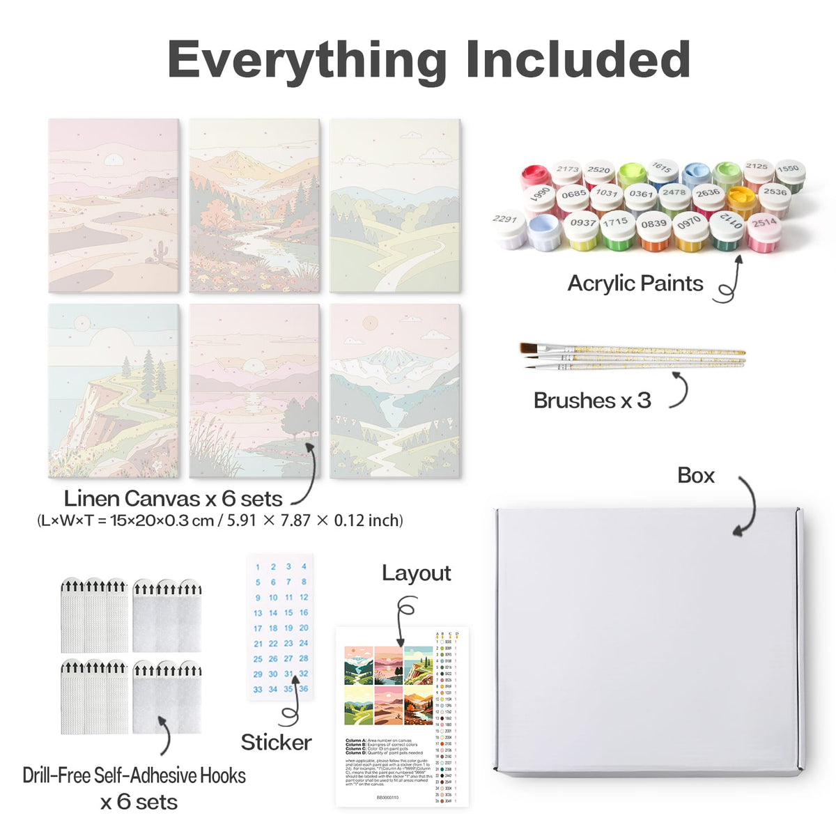 Mini Paint by Numbers Kit - Wander & Wonder ｜6 Canvas Panels