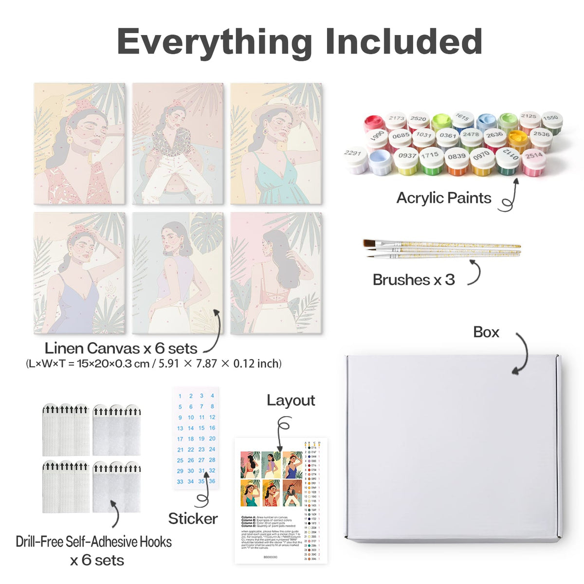 Mini Paint by Numbers Kit – Tropical Muse | 6 Canvas Panels