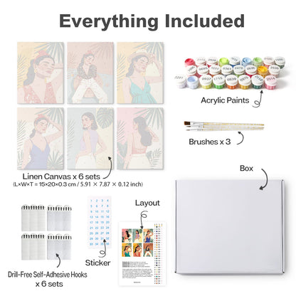 Mini Paint by Numbers Kit – Tropical Muse | 6 Canvas Panels