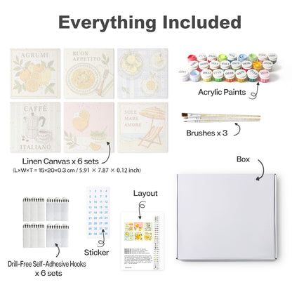 Mini Paint by Numbers Kit - La Dolce Vita ｜6 Canvas Panels