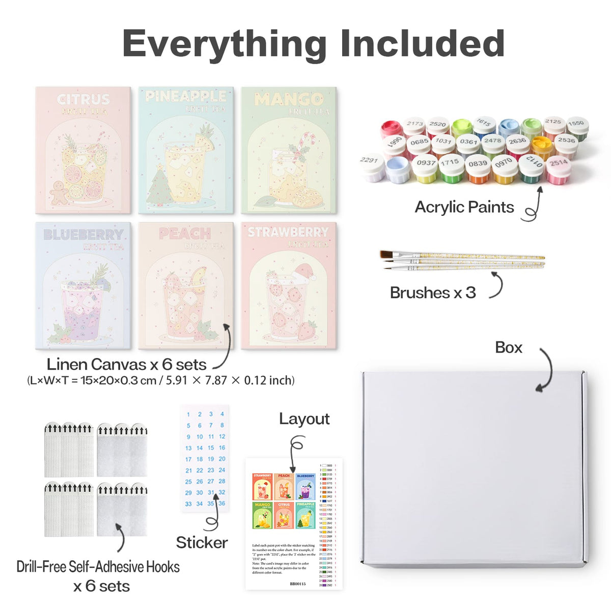 Mini Paint by Numbers Kit - Fruity Sips ｜6 Canvas Panels