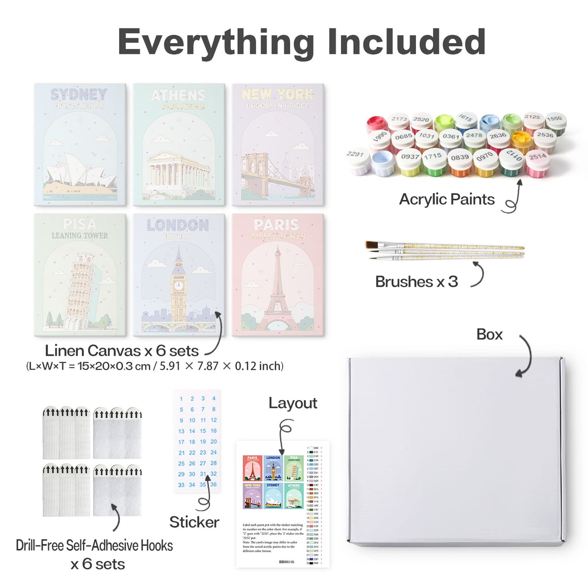 Mini Paint by Numbers Kit - Around the World ｜6 Canvas Panels