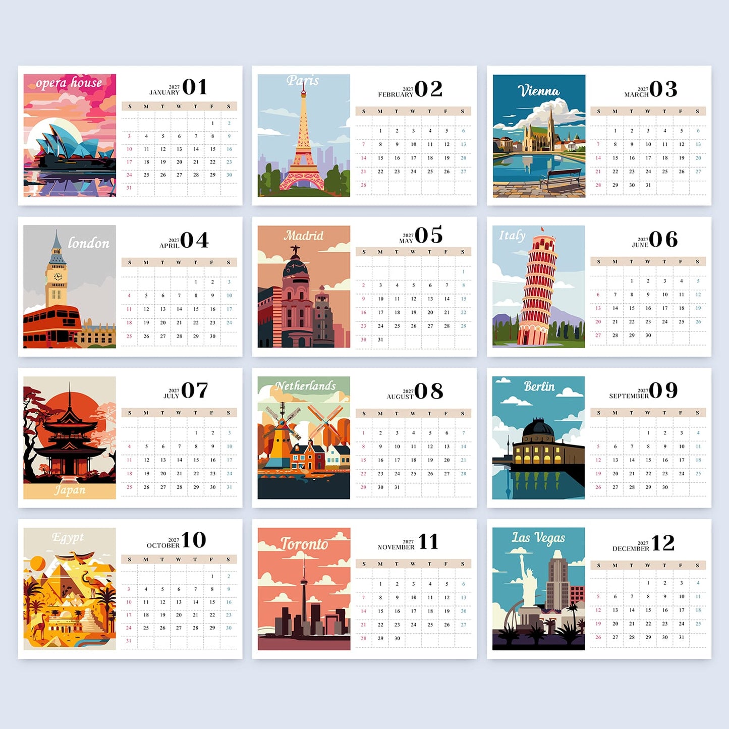 ColourMost™ 2027 Calendar Series – World Scenic Spots / Paint by Numbers(28.3cm x 21cm)