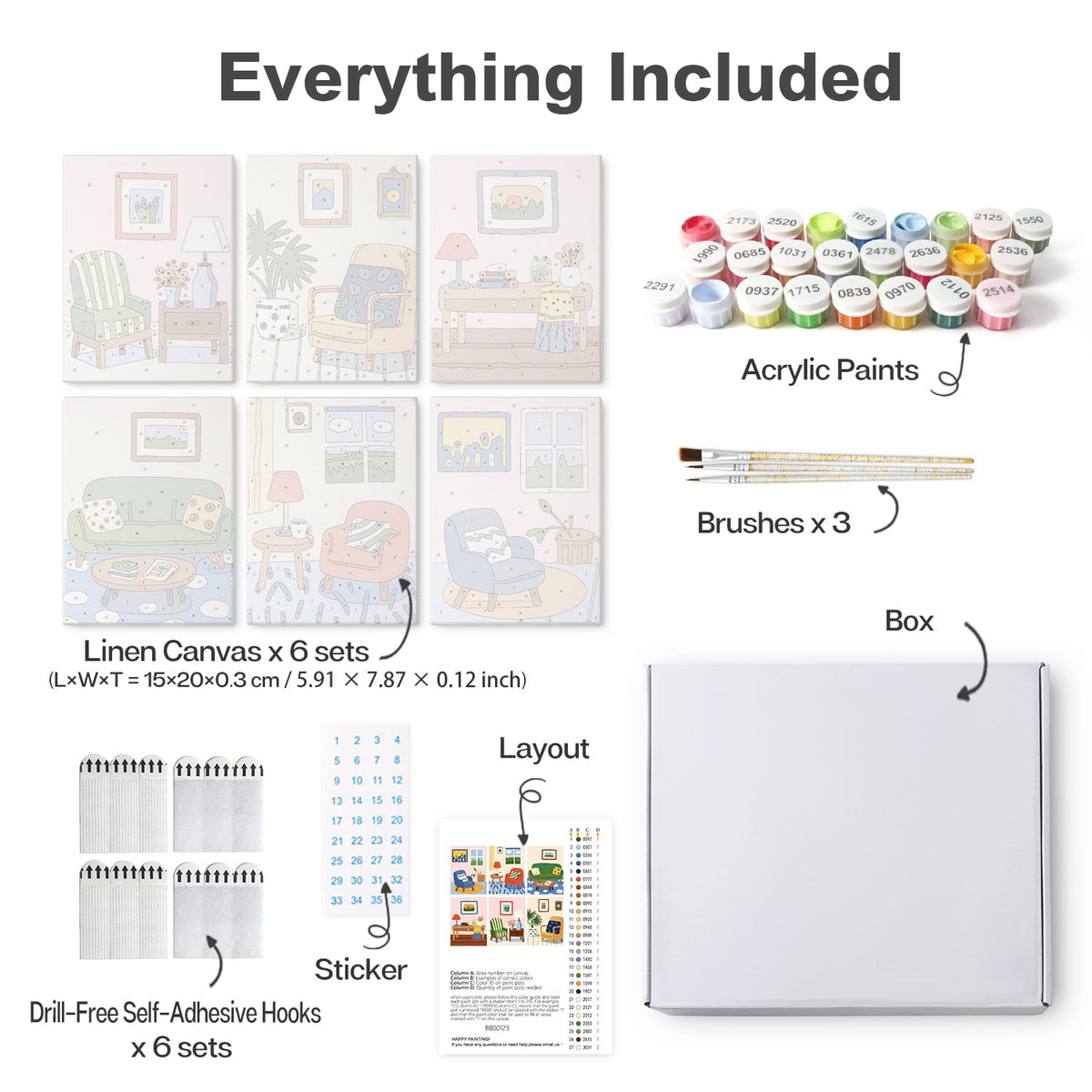Mini Paint by Numbers Kit - Cozy Corners ｜6 Canvas Panels