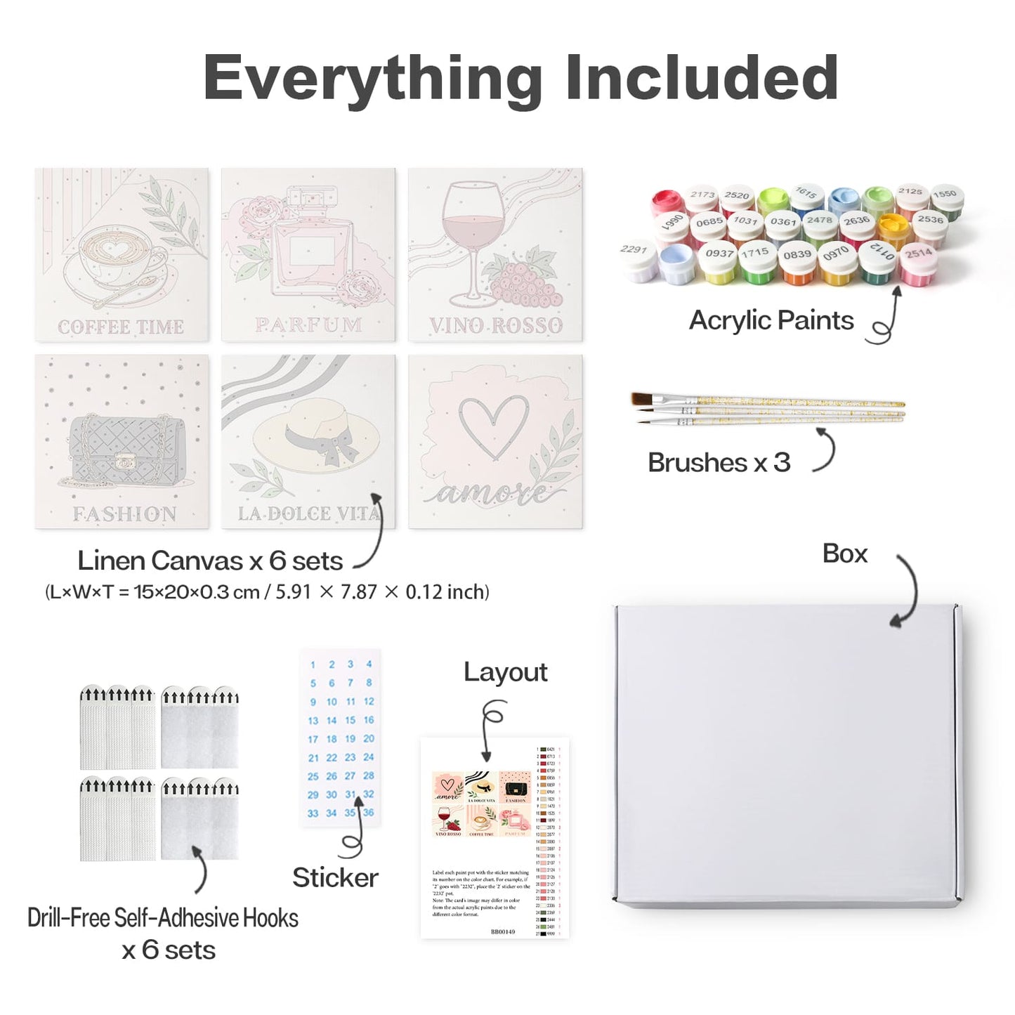 Mini Paint by Numbers Kit - Chic Moments ｜6 Canvas Panels