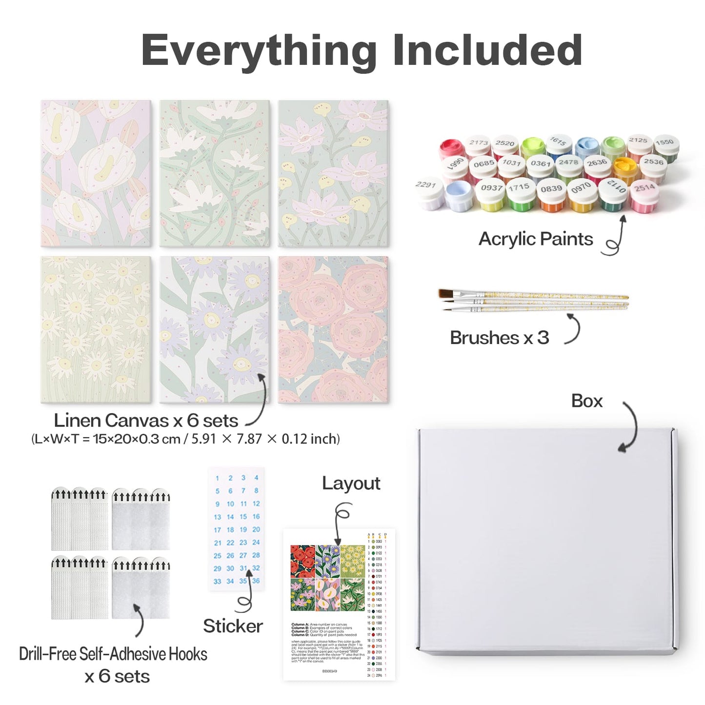 Mini Paint by Numbers Kit - Blooming Patterns ｜6 Canvas Panels