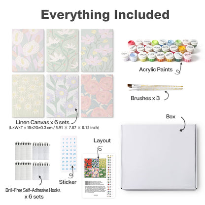 Mini Paint by Numbers Kit - Blooming Patterns ｜6 Canvas Panels