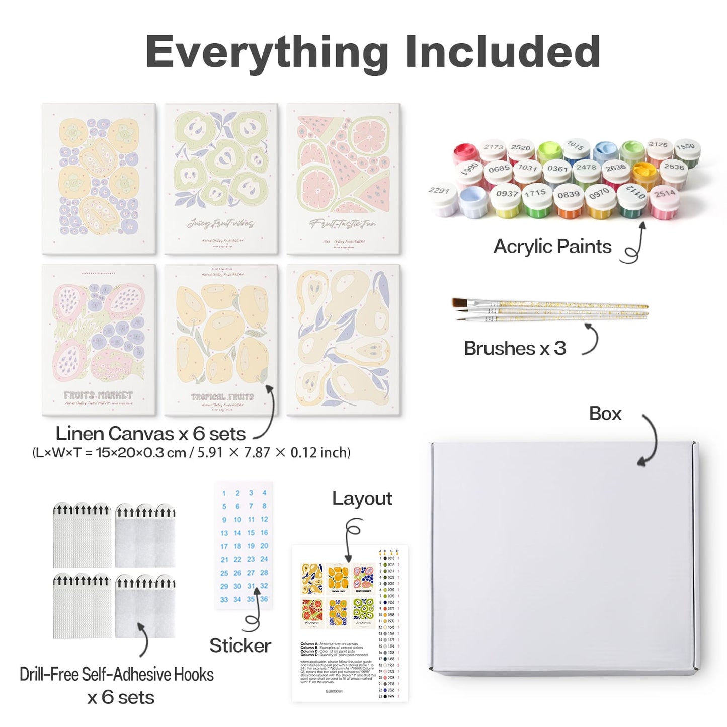 Mini Paint by Numbers Kit – Fruity Vibes | 6 Canvas Panels