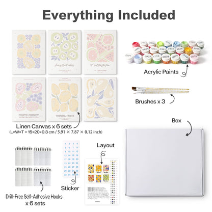 Mini Paint by Numbers Kit – Fruity Vibes | 6 Canvas Panels