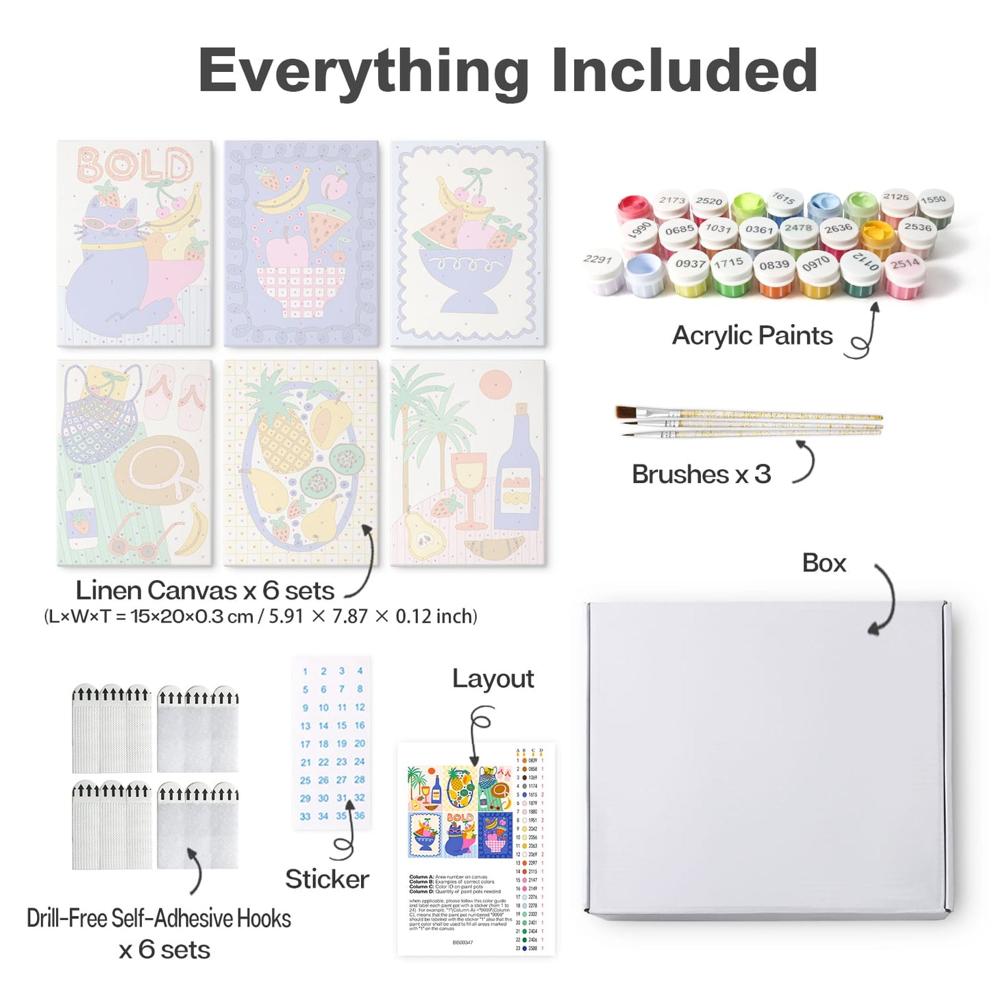 Mini Paint by Numbers Kit - Fruit & Fun ｜6 Canvas Panels