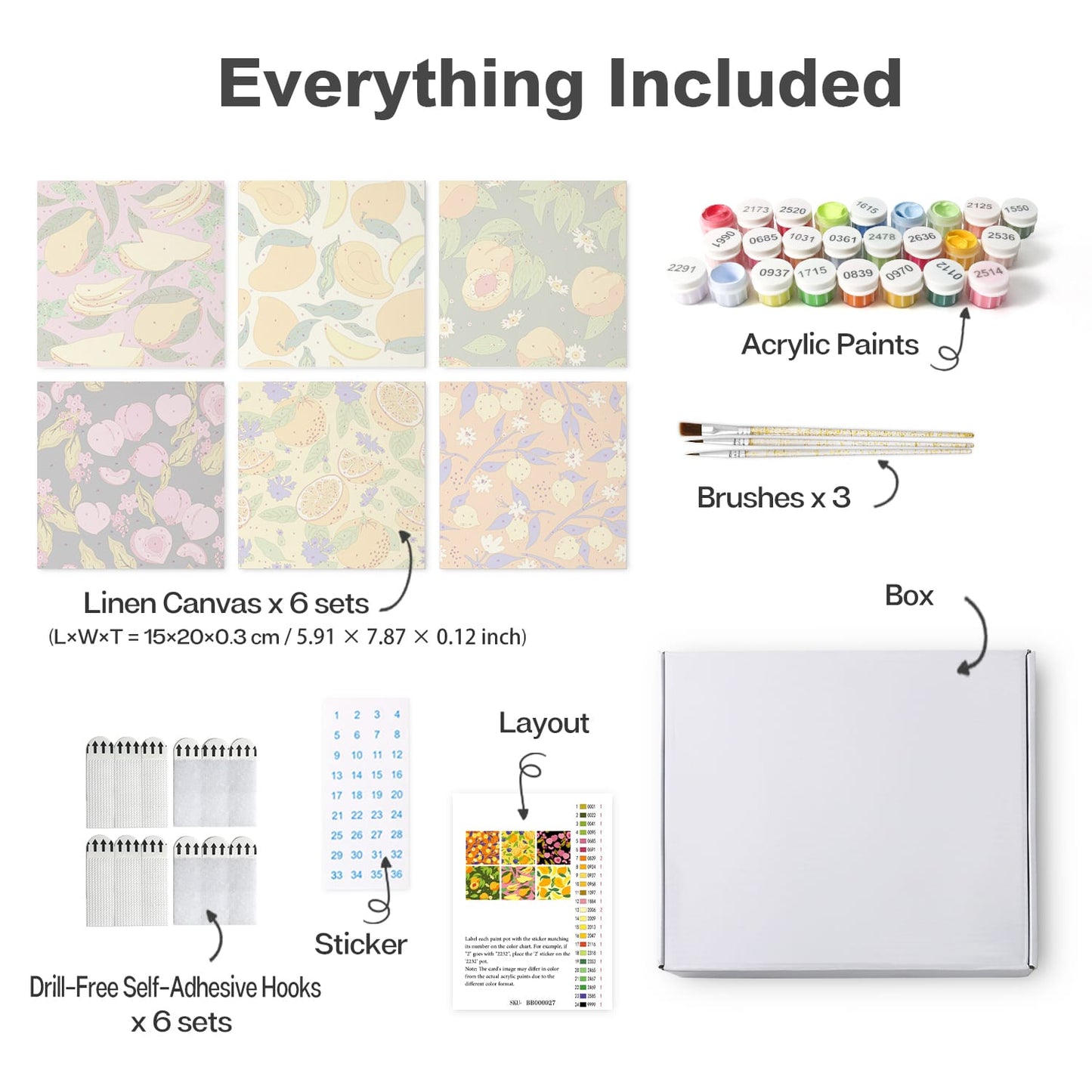 Mini Paint by Numbers Kit - Fruitful Blooms ｜6 Canvas Panels
