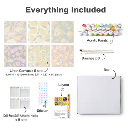 Mini Paint by Numbers Kit - Fruitful Blooms ｜6 Canvas Panels