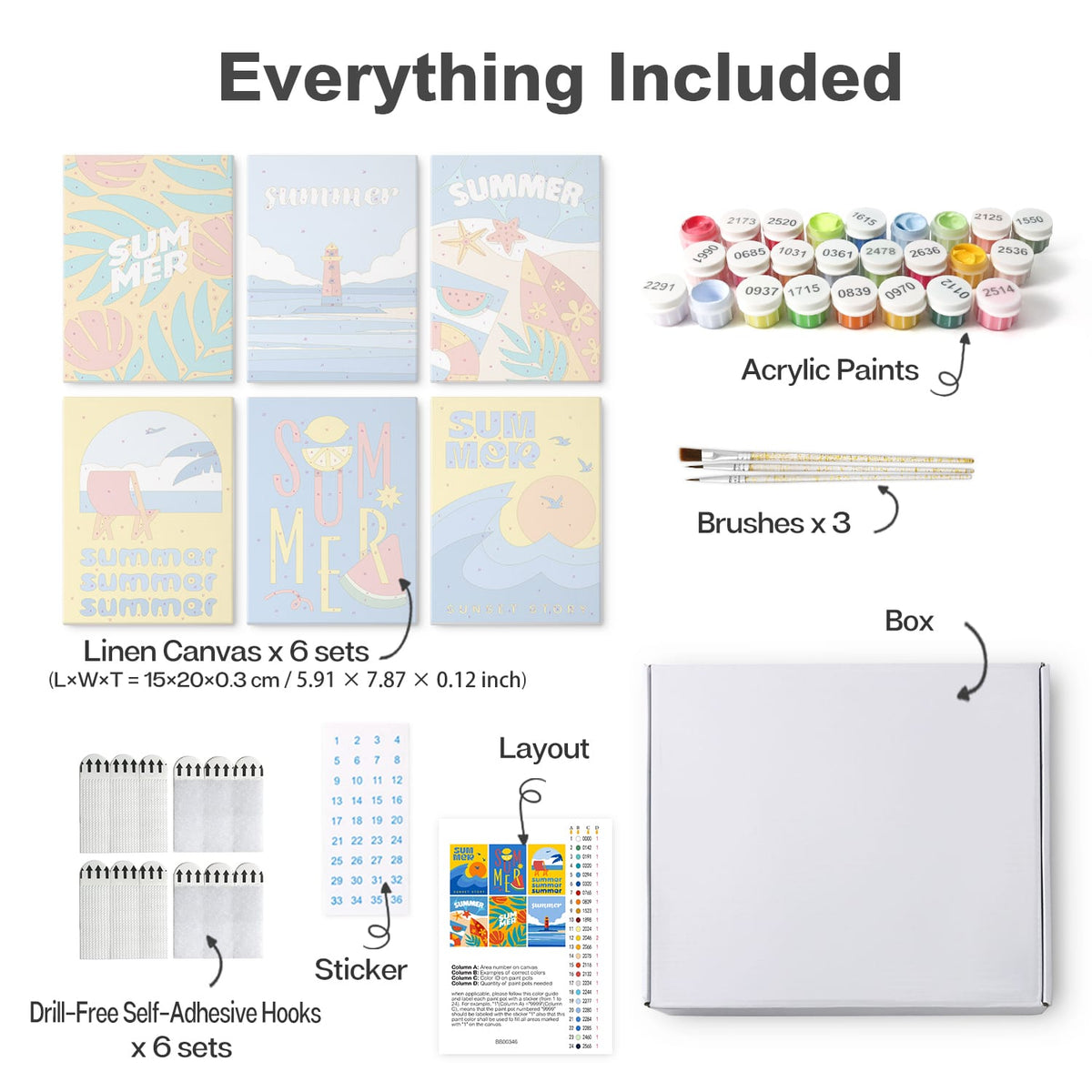 Mini Paint by Numbers Kit - Endless Summer ｜6 Canvas Panels