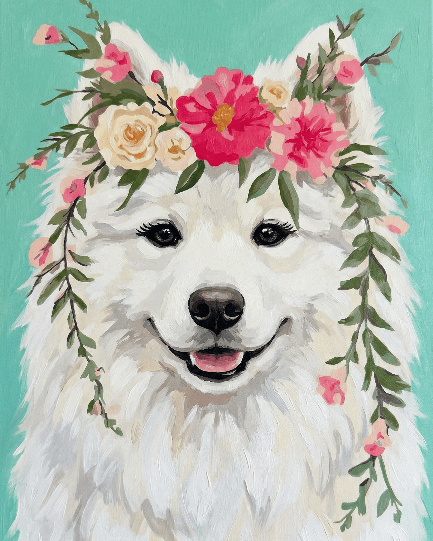 Samoyed | "Blooming Pets" Original Paint by Numbers (16"x20" / 40x50cm)