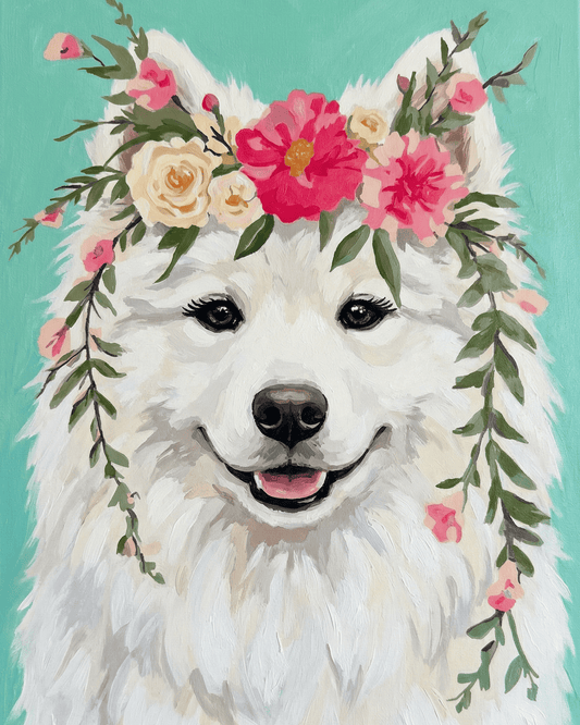 Samoyed | "Blooming Pets" Original Paint by Numbers (16"x20" / 40x50cm)